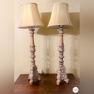 Beautiful 36” tall Ballard Design carved wood table lamps. Retail $150.